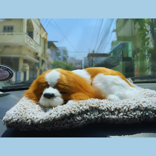 Sleeping Puppy Car Dashboard Decoration - Adorable Dog Toy for Car Interior Decor (20cm x 16cm)