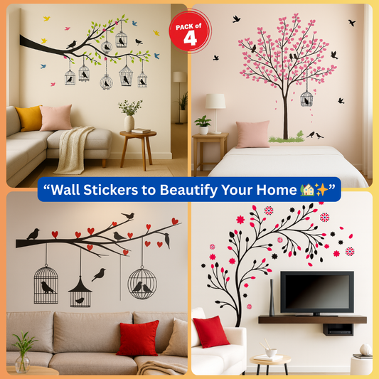 AR™ Elegant Birds & Tree Wall Stickers | 4 Pack Home Décor Set
